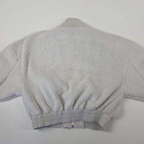 FP Movement Jacket Womens Medium Gray Sherpa Fleece Bomber Full Zip Cropped - Picture 9 of 12